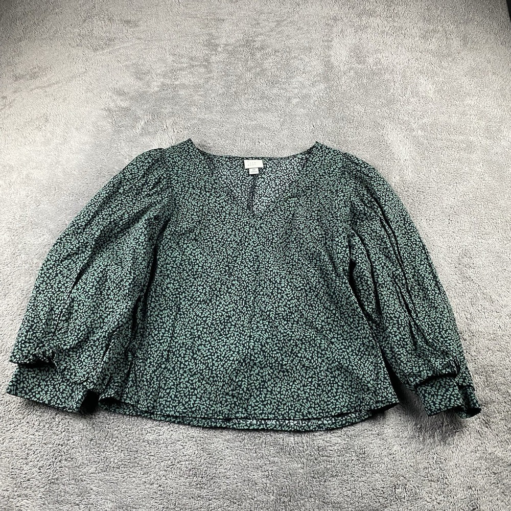 A New Day‎ Balloon Sleeve Blouse Womens XS Green